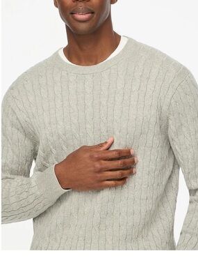J. Crew Men's Cotton Cable-Knit Crewneck Sweater in Light Gray